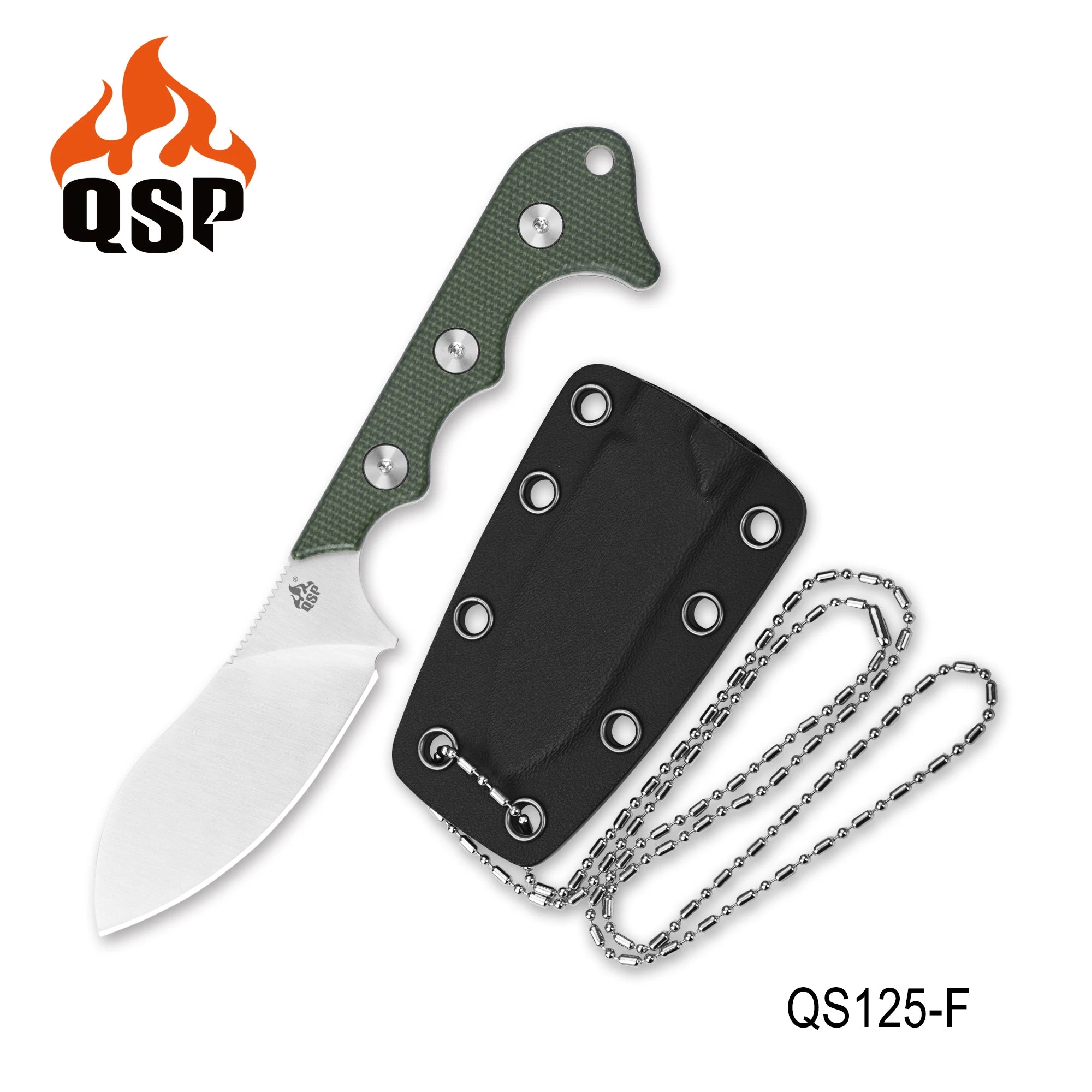QSP Knives Neckmuk Green Micarta D2 Steel Fixed Blade Neck Knife W/ Sheath 125F 3 QSP Knives Neckmuk Green Micarta D2 Steel Fixed Blade Neck Knife W/ Sheath 125F