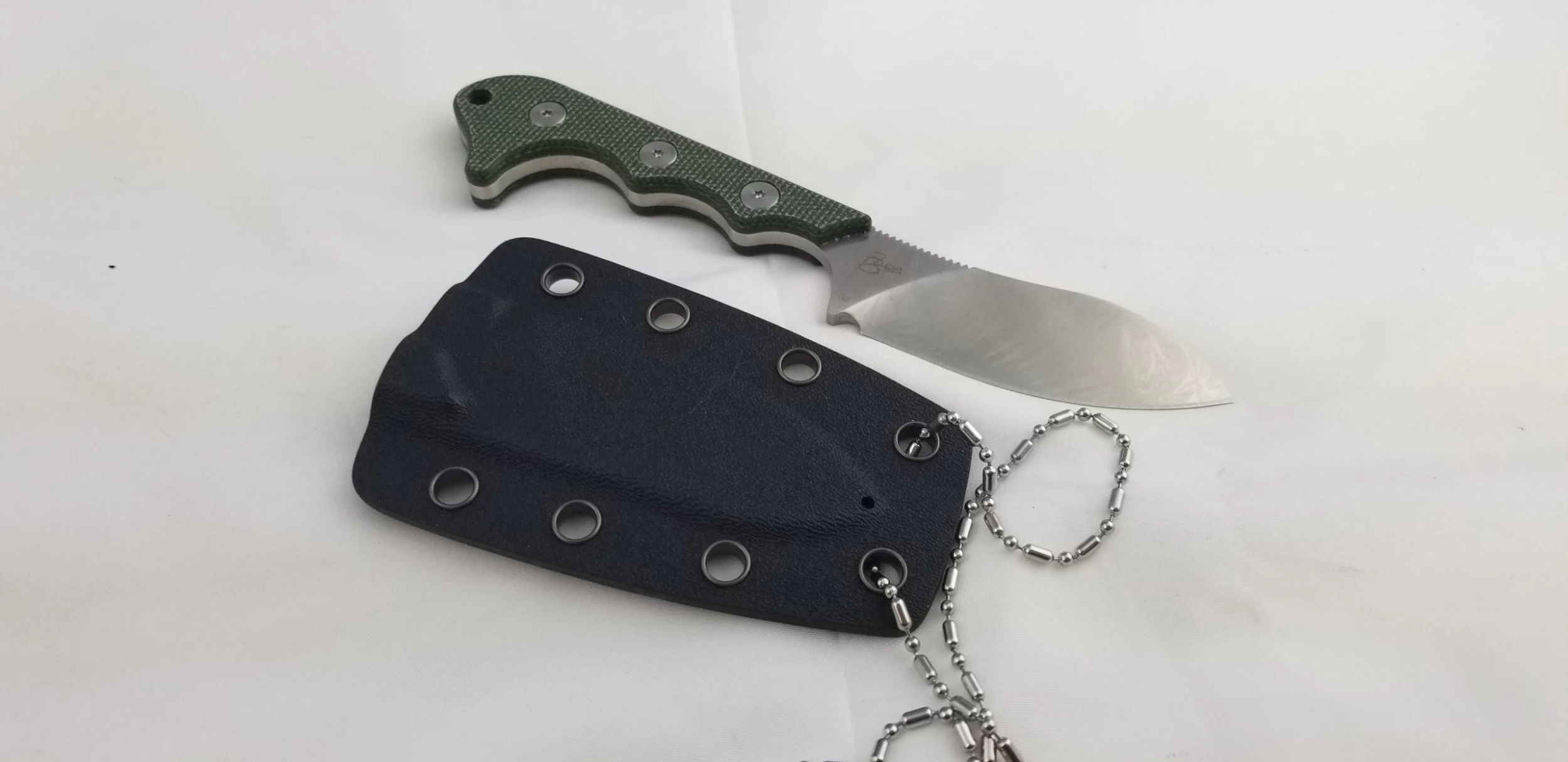 QSP Knives Neckmuk Green Micarta D2 Steel Fixed Blade Neck Knife W/ Sheath 125F 9 QSP Knives Neckmuk Green Micarta D2 Steel Fixed Blade Neck Knife W/ Sheath 125F - Image 7