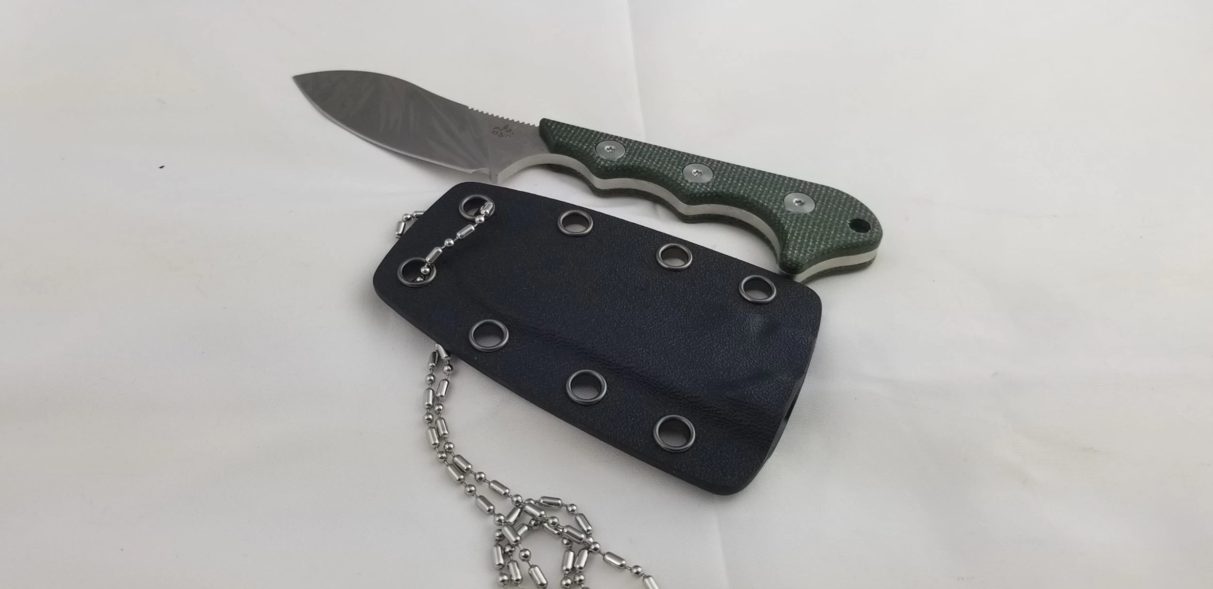 QSP Knives Neckmuk Green Micarta D2 Steel Fixed Blade Neck Knife W/ Sheath 125F 10 QSP Knives Neckmuk Green Micarta D2 Steel Fixed Blade Neck Knife W/ Sheath 125F - Image 8