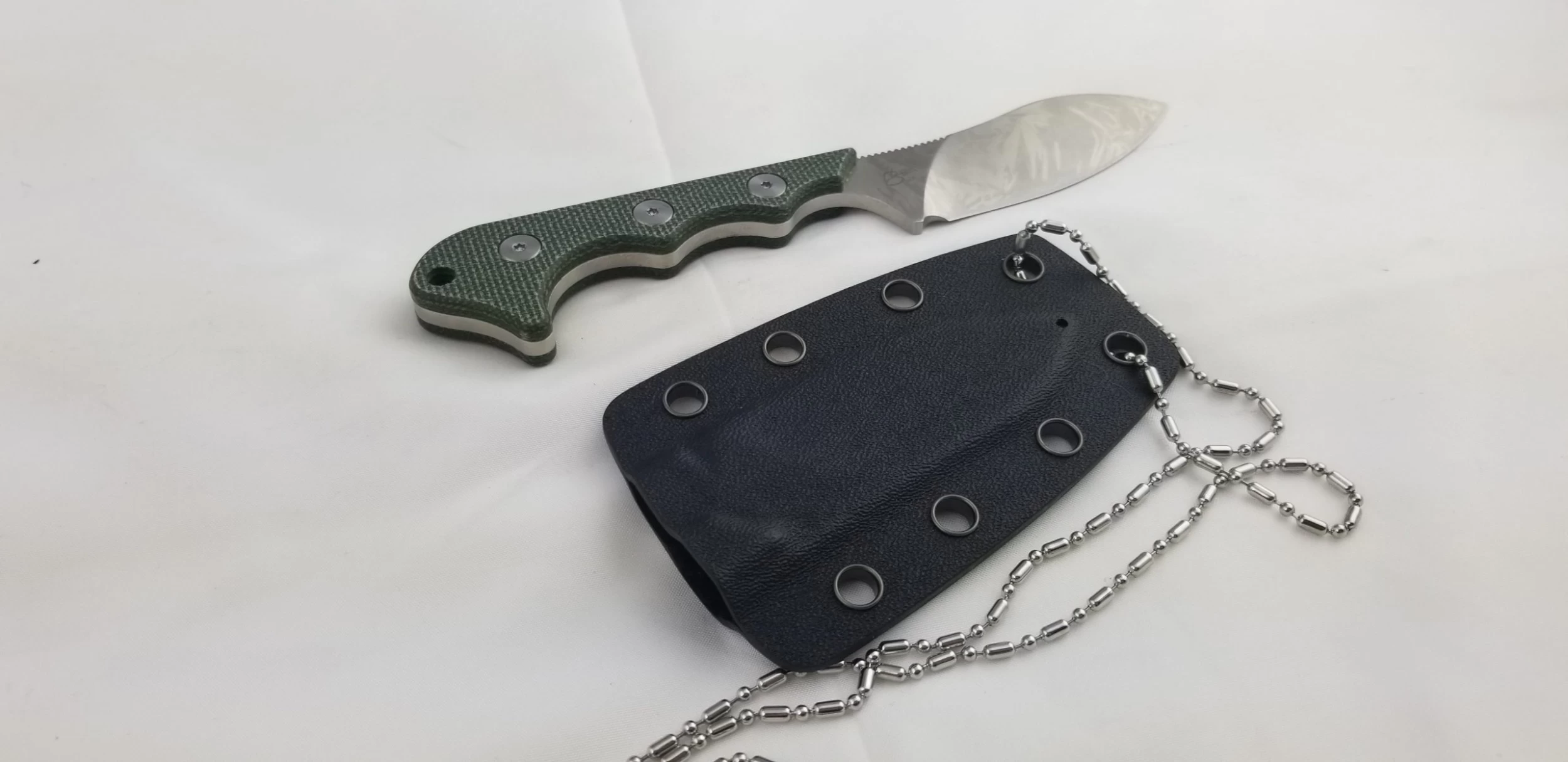 QSP Knives Neckmuk Green Micarta D2 Steel Fixed Blade Neck Knife W/ Sheath 125F 11 QSP Knives Neckmuk Green Micarta D2 Steel Fixed Blade Neck Knife W/ Sheath 125F - Image 9
