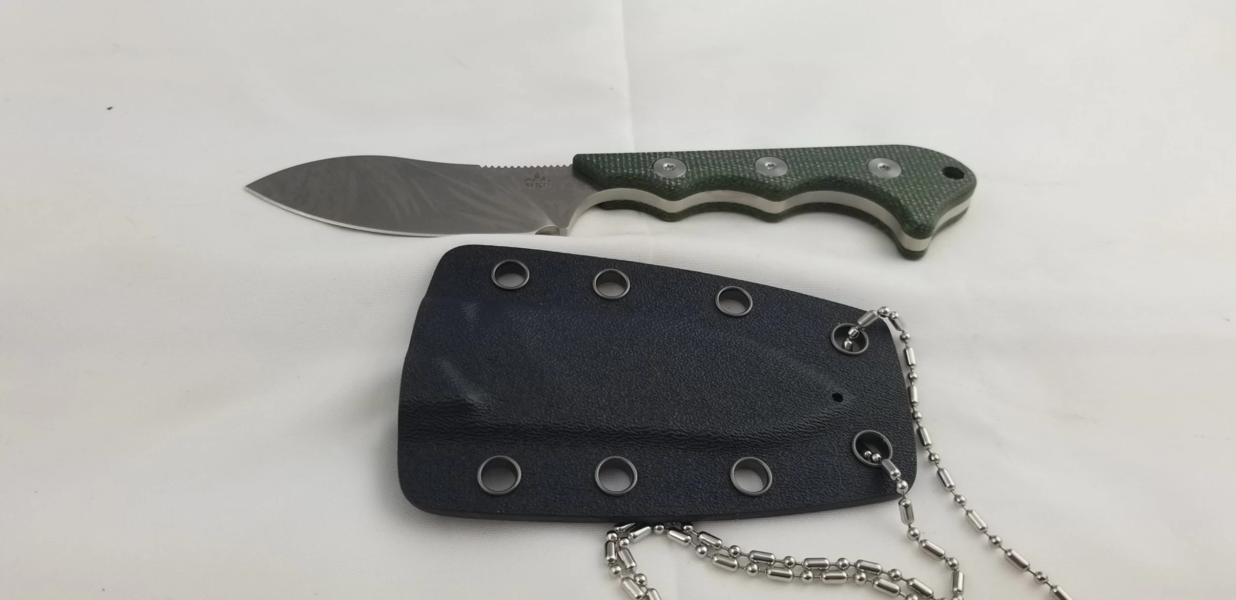 QSP Knives Neckmuk Green Micarta D2 Steel Fixed Blade Neck Knife W/ Sheath 125F 14 QSP Knives Neckmuk Green Micarta D2 Steel Fixed Blade Neck Knife W/ Sheath 125F - Image 12