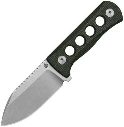 QSP Knife Canary Fixed Blade Neck Knife Green Micarta Stonewash 14C28N 141C1