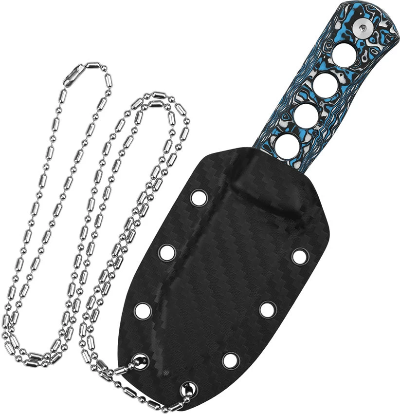 QSP Knife Canary Frost Carbon Fiber Copper Damascus Fixed Blade Neck Knife 141G 6 QSP Knife Canary Frost Carbon Fiber Copper Damascus Fixed Blade Neck Knife 141G - Image 4