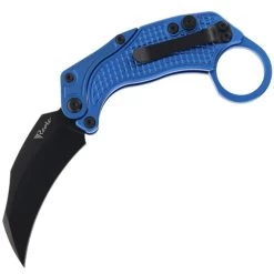 Reate Knives EXO-K Karambit Button Lock Blue Aluminum Folding Black N690 Pocket Knife 124