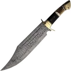 Rough Ryder 21" Stag & Black Pakkawood Damascus Bowie Knife + Sheath 2271