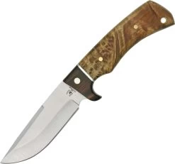 Rough Rider Burl Wood Handle Stainless Fixed Blade Hunting Knife + Sheath 844