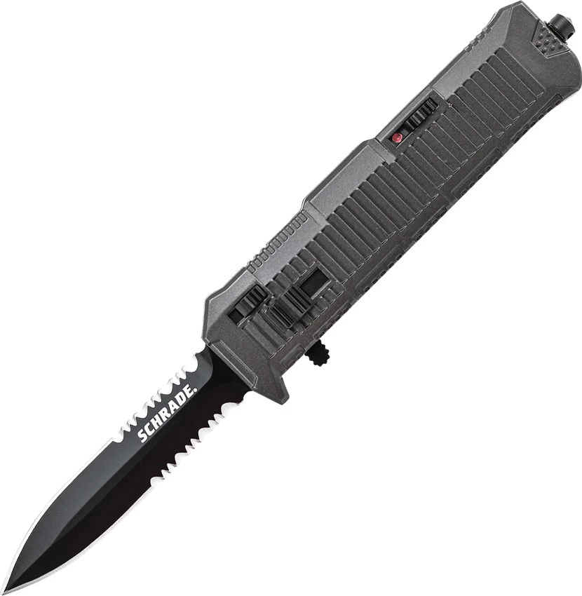 Schrade Out The Front Assist Spear Serrated Blade Gray Zytel Handle Knife OTF8BS 3 Schrade Out The Front Assist Spear Serrated Blade Gray Zytel Handle Knife OTF8BS