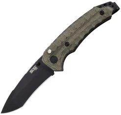 SOG Kiku Button Lock A/O Assisted Linen Micarta S35Vn Folding Knife Ku3004