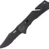 SOG Trident A/O TiNi Clip Folding Part Serrated Blade Black Handle Knife TF1BX