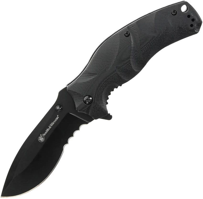 Smith & Wesson Black Ops Linerlock A/O Black G10 Serrated Stainless Folding Pocket Knife 1147098 3 Smith & Wesson Black Ops Linerlock A/O Black G10 Serrated Stainless Folding Pocket Knife 1147098