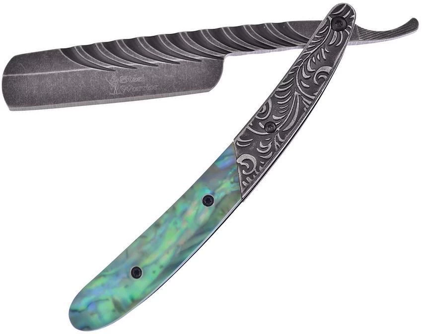 Frost Cutlery Abalone Handle Folding Black Stonewash Finish Blade Razor SW177AB 3 Frost Cutlery Abalone Handle Folding Black Stonewash Finish Blade Razor SW177AB