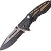 Tac Force Linerlock A/O Black & Tan Handle Glass Breaker Folding Knife 1000TN -Knives = the best. TF1000TN