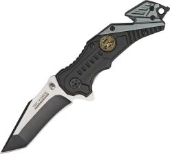 Tac Force Rescue Sniper Linerlock A/O Black Aluminum W/ Gray Folding Knife 640SN