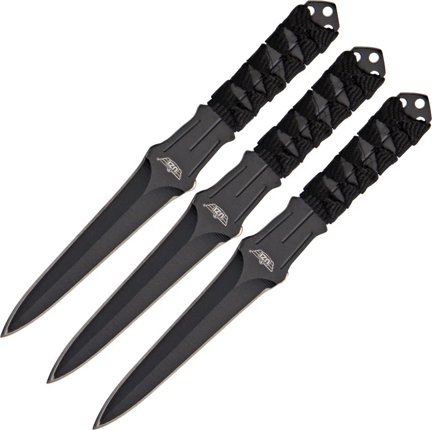 UZI 3pc Black 6" Double Edge Dagger Style Fixed Throwing Knife Set KT03 3 UZI 3pc Black 6" Double Edge Dagger Style Fixed Throwing Knife Set KT03