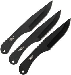UZI 3pc Black Fixed Blade Throwing Knife Set W/ Sheath KTRW004