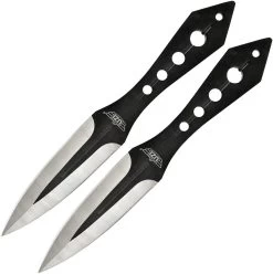 UZI Set Of Two Black Stainless Throwing Knives W/ Sheath KTRWTZP