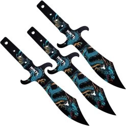 Toro Knives Tesoro Blue Water Dragon Black Stainless 3pc Throwing Knives Set 072