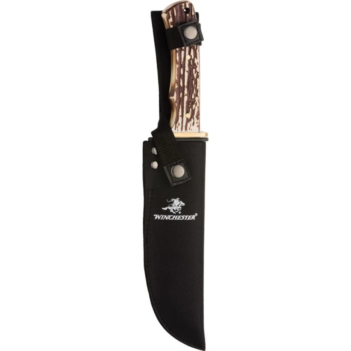 Winchester Bowie Faux Stag Stainless Fixed Blade Knife W/ Belt Sheath 6220060W 4 Winchester Bowie Faux Stag Stainless Fixed Blade Knife W/ Belt Sheath 6220060W - Image 2