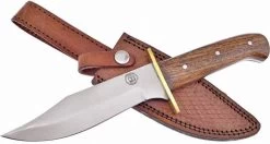 Frost Cutlery Chipaway Fixed Blade Bowie Walnut Wood Knife W/ Leather Sheath CW677WW