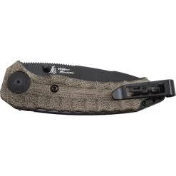 SOG Kiku Button Lock A/O Black Folding Blade Green Micarta Handle Knife KU3002 -Knives = the best. kiku black 2